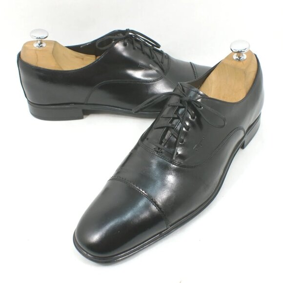 Salvatore Ferragamo 'Remigio' Cap Toe Oxford Black Leather Size 8.5 D DD314A